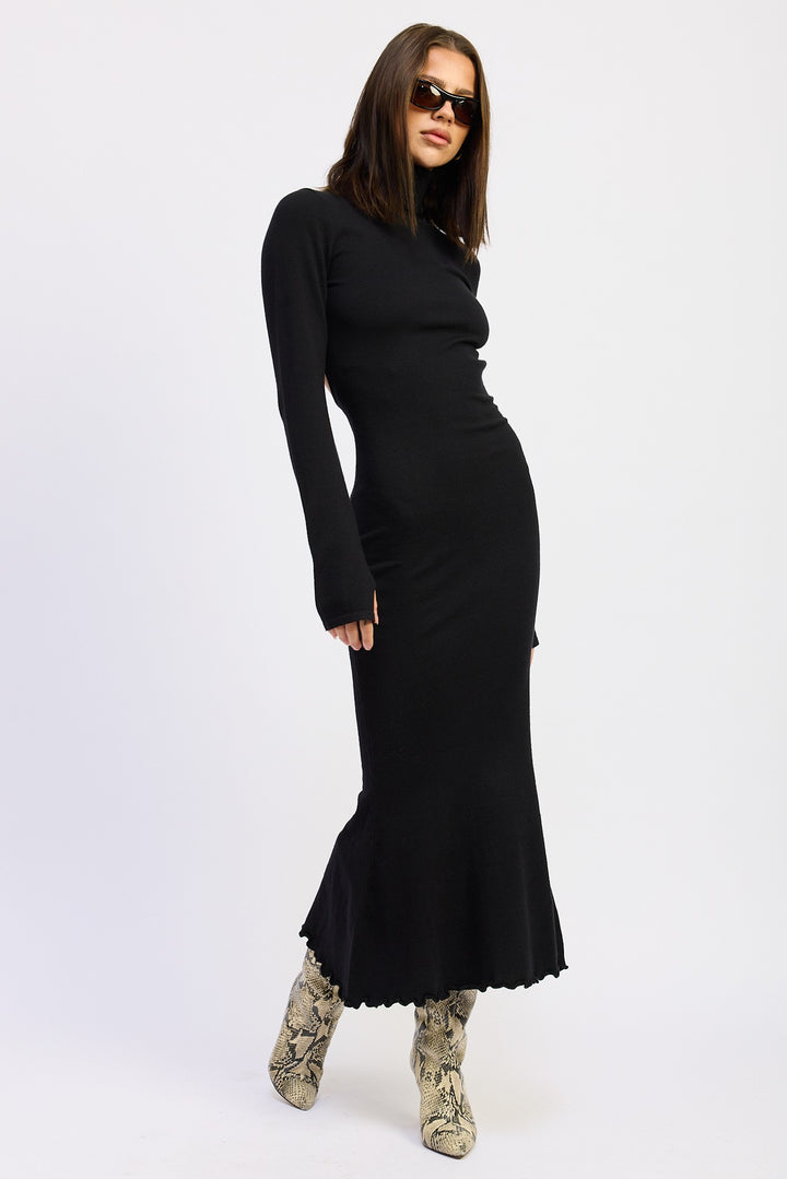 Turtle Neck Midi Dress With Back Cutout