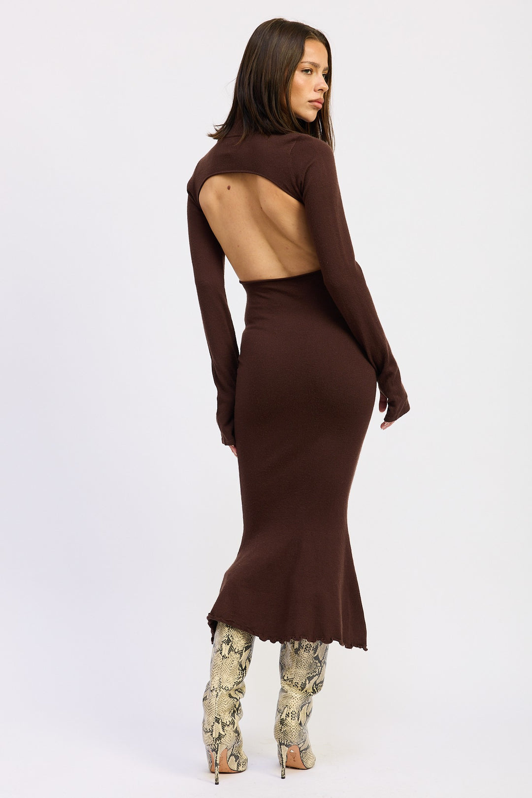 Turtle Neck Midi Dress With Back Cutout