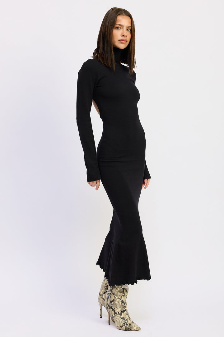 Turtle Neck Midi Dress With Back Cutout