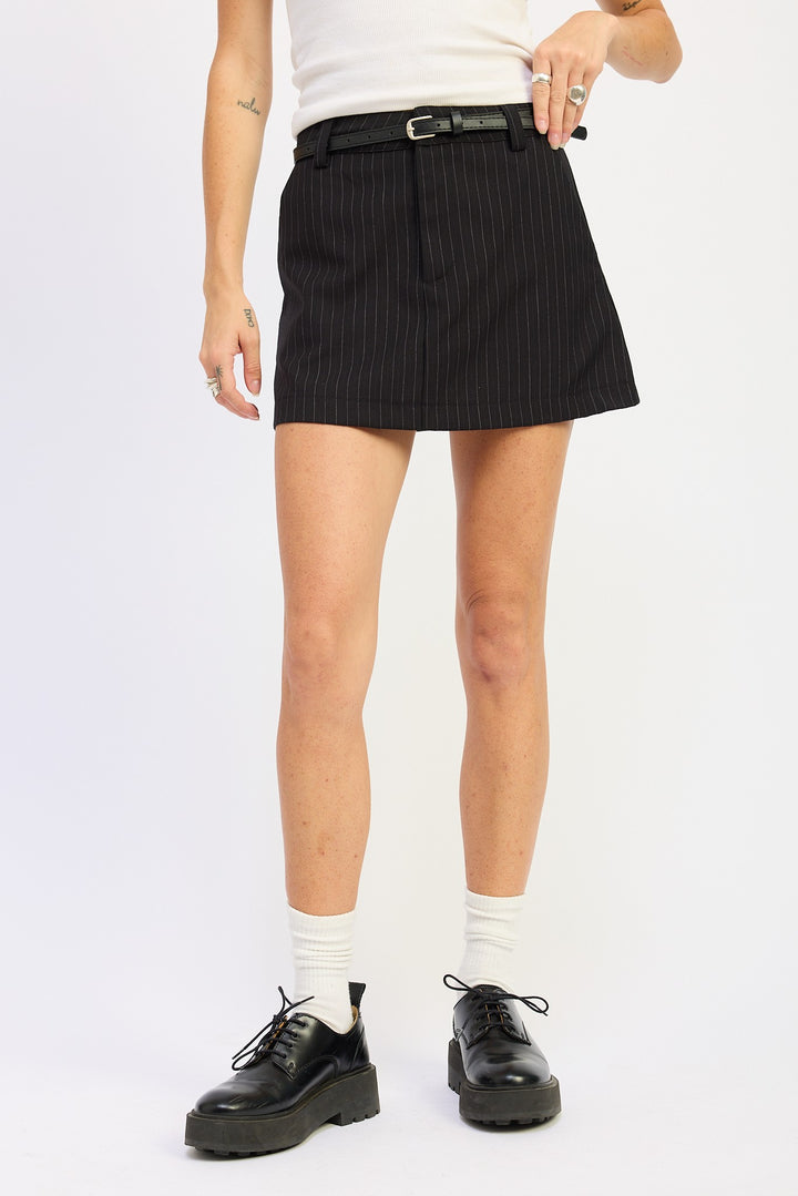 Pinstripe Mini Skirt With Belt