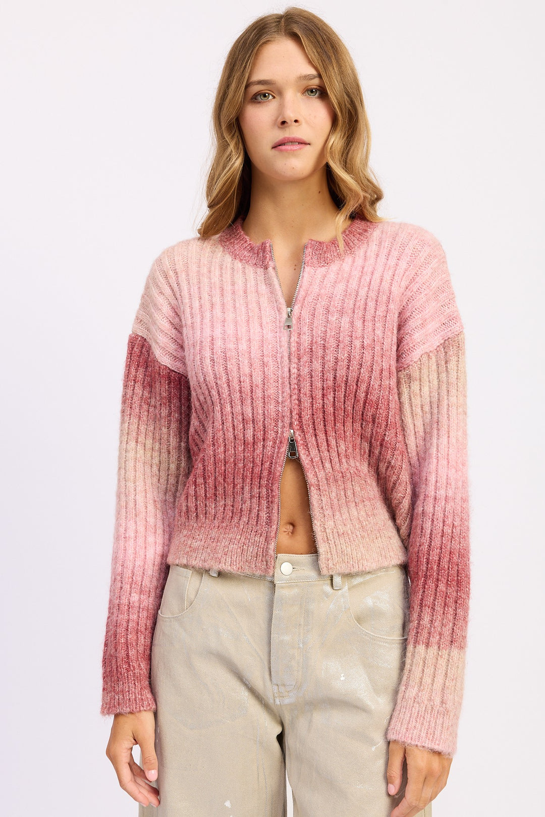 Ribbed Cardigan With Double Zipper