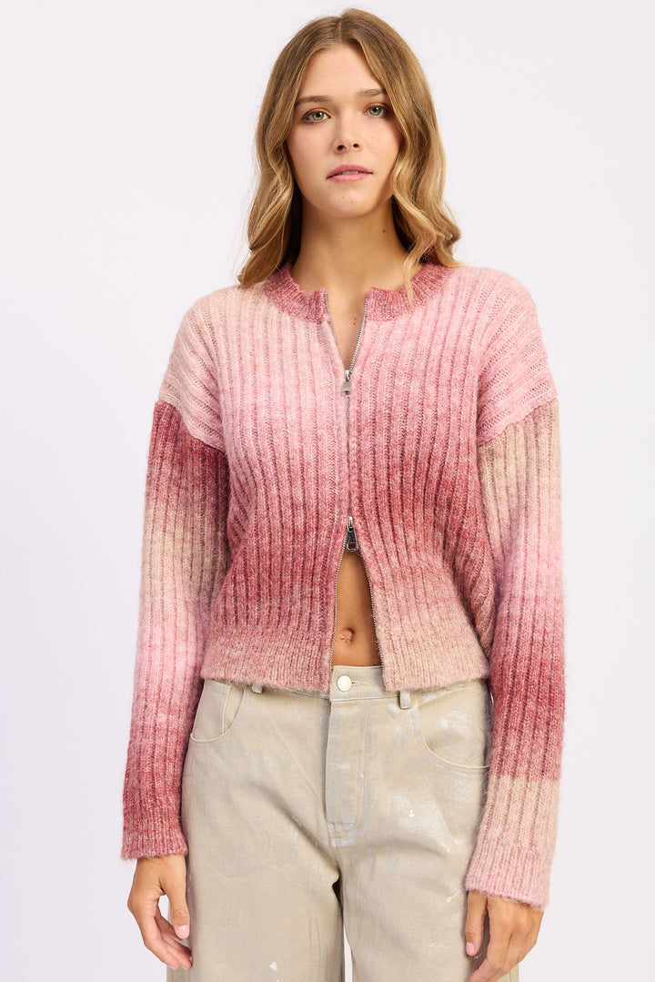 Ribbed Cardigan With Double Zipper