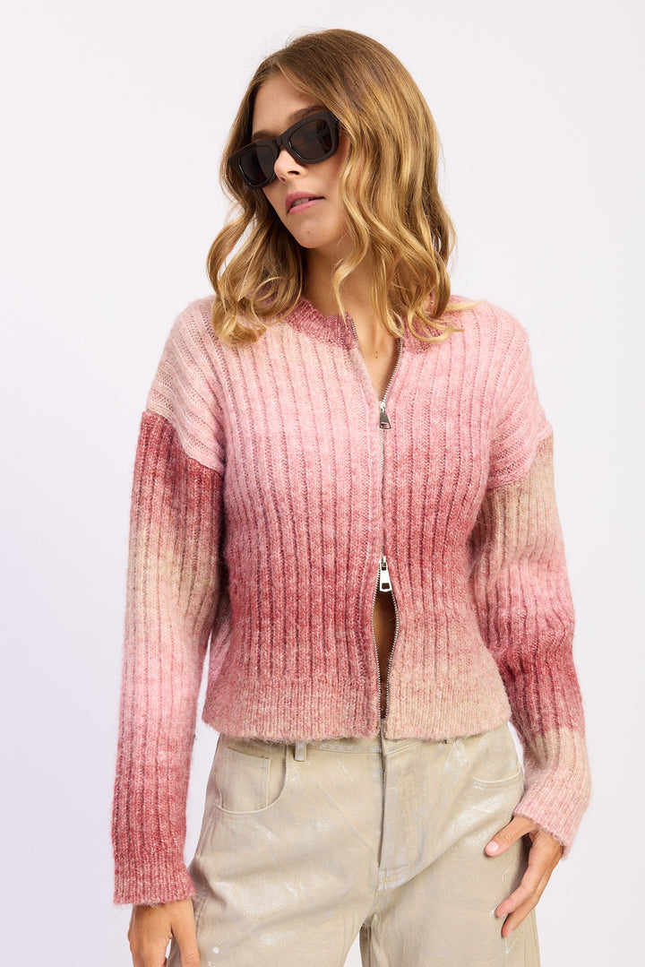 Ribbed Cardigan With Double Zipper