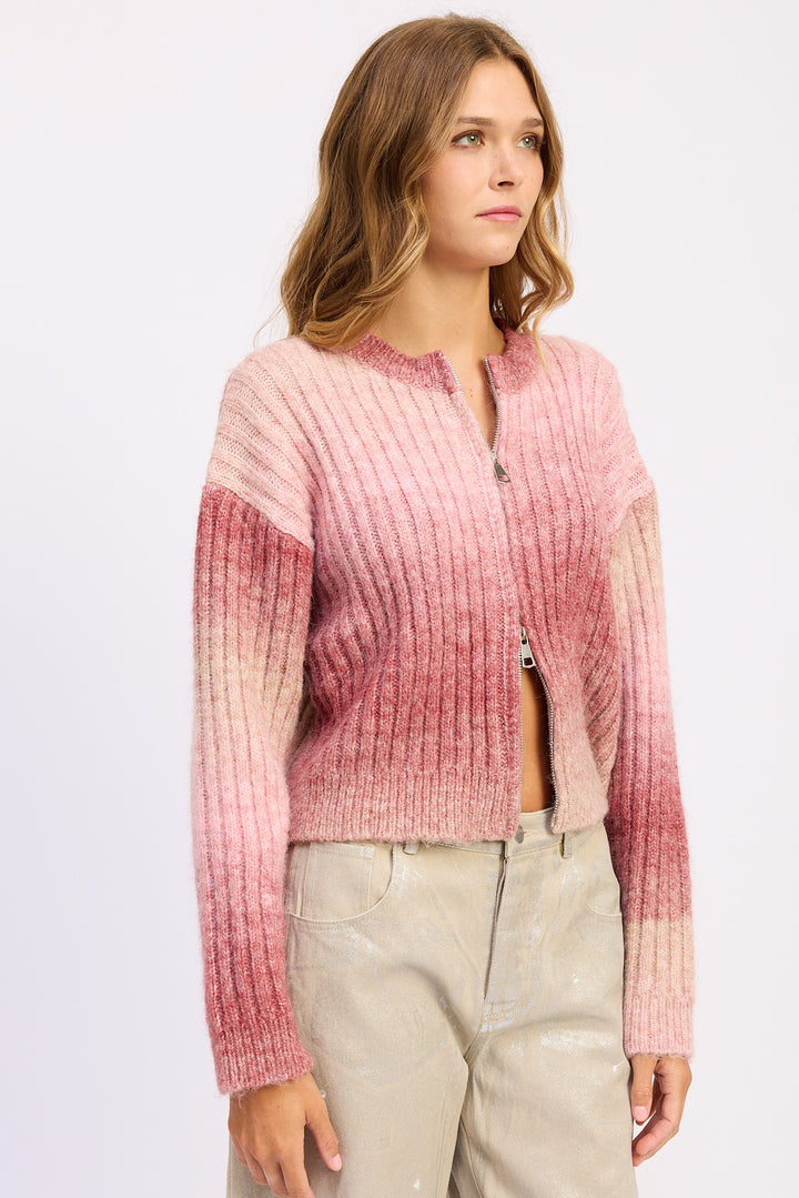 Ribbed Cardigan With Double Zipper