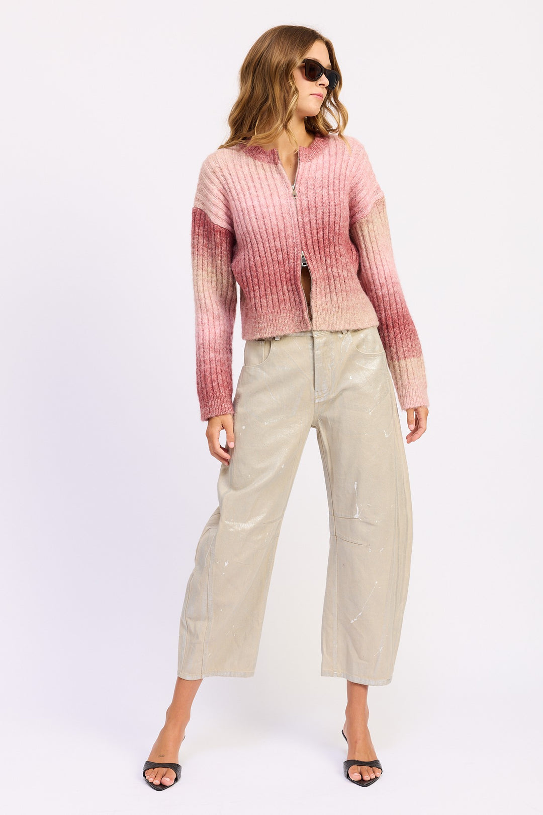 Ribbed Cardigan With Double Zipper