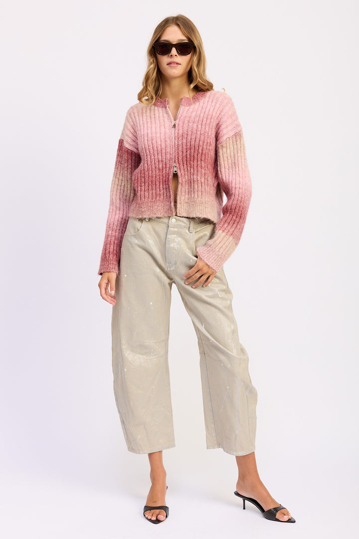 Rose Ribbed Cardigan With Double Zipper
