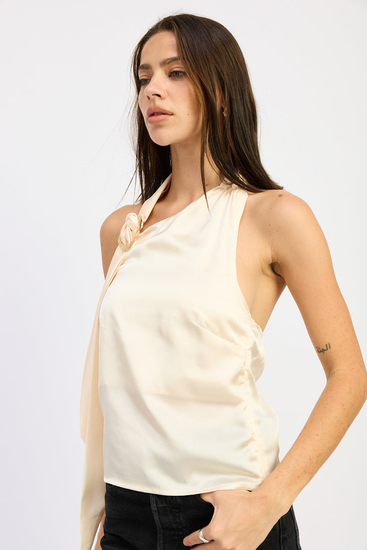 One Shoulder Top With Scarf Detail