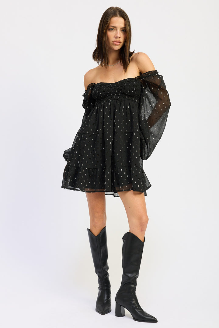 Long Sleeve Smocked Baby Doll Mini Dress