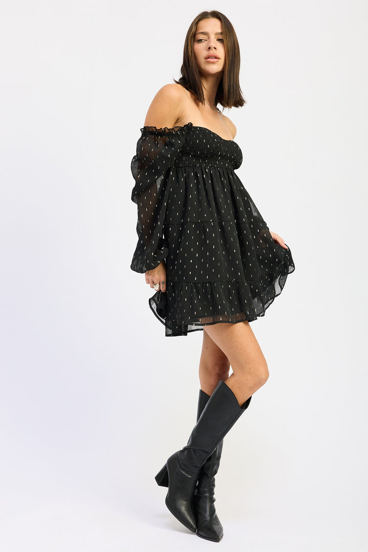 Long Sleeve Smocked Baby Doll Mini Dress