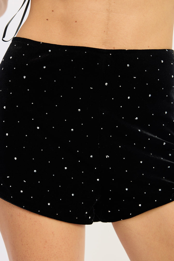 Black Velvet Velvet Micro Shorts With Rhinestones