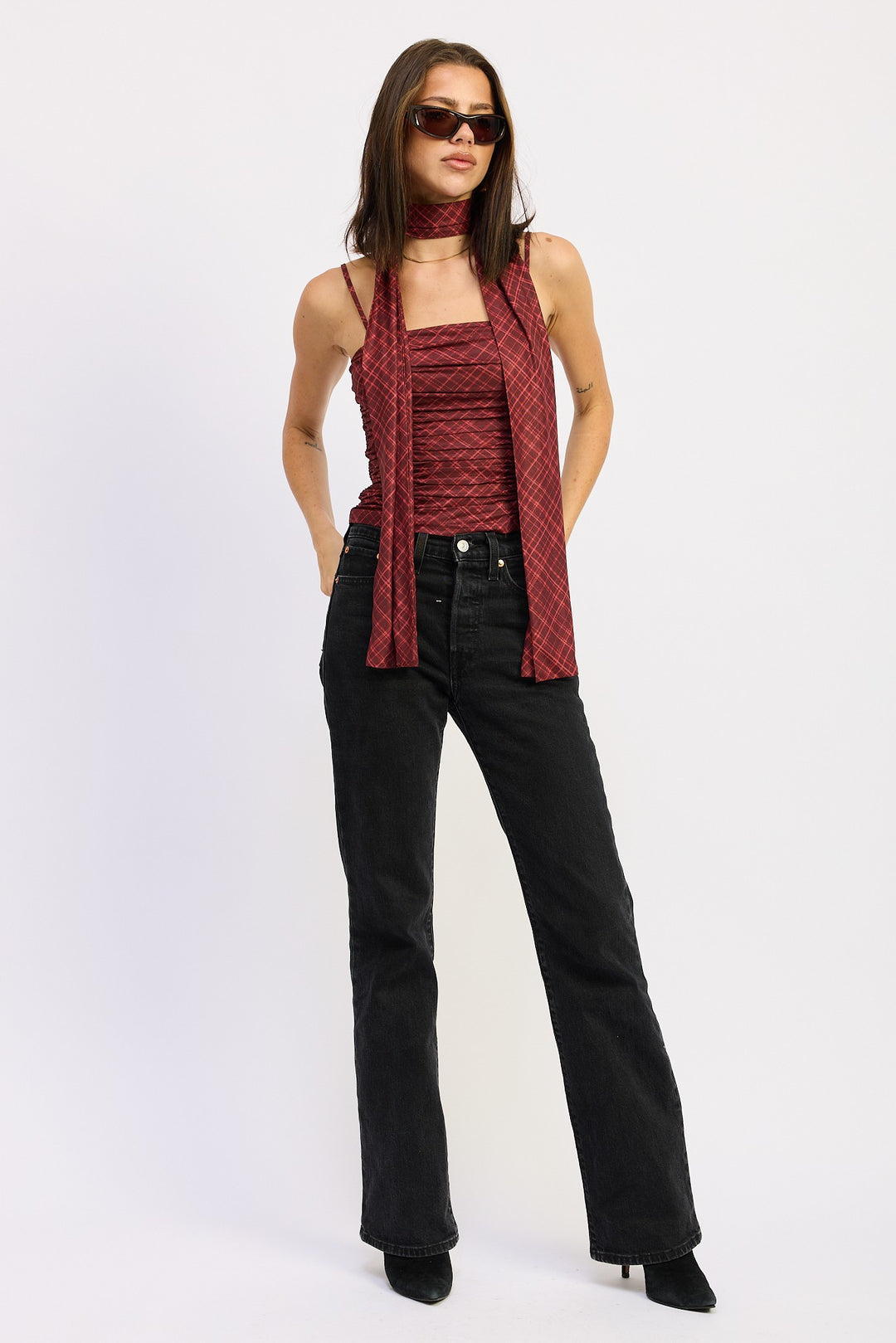 Spaghetti Strap Top With Scarf And Back Zipper