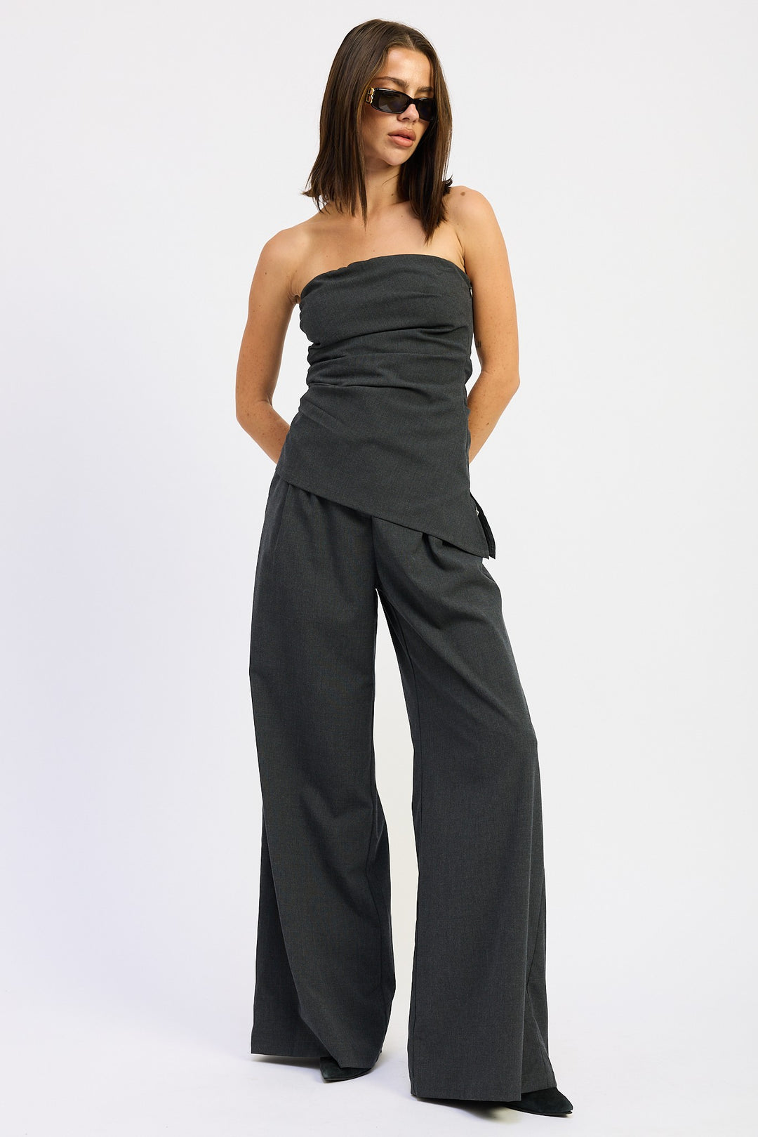 Dark Grey Asymmetrical Bustier Tube Top