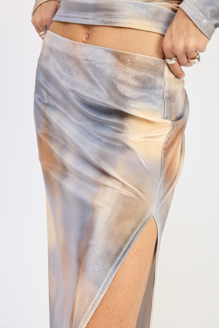 Blush Ombre Low Rise Velvet Maxi Skirt With Slit