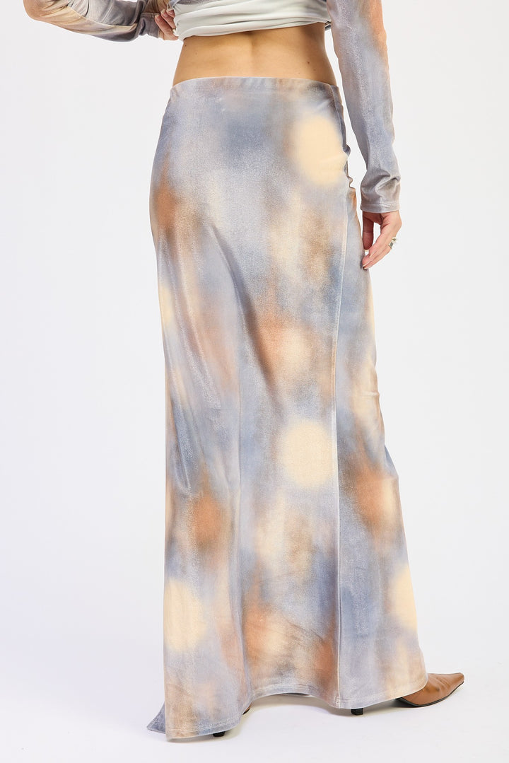 Low Rise Velvet Maxi Skirt With Slit