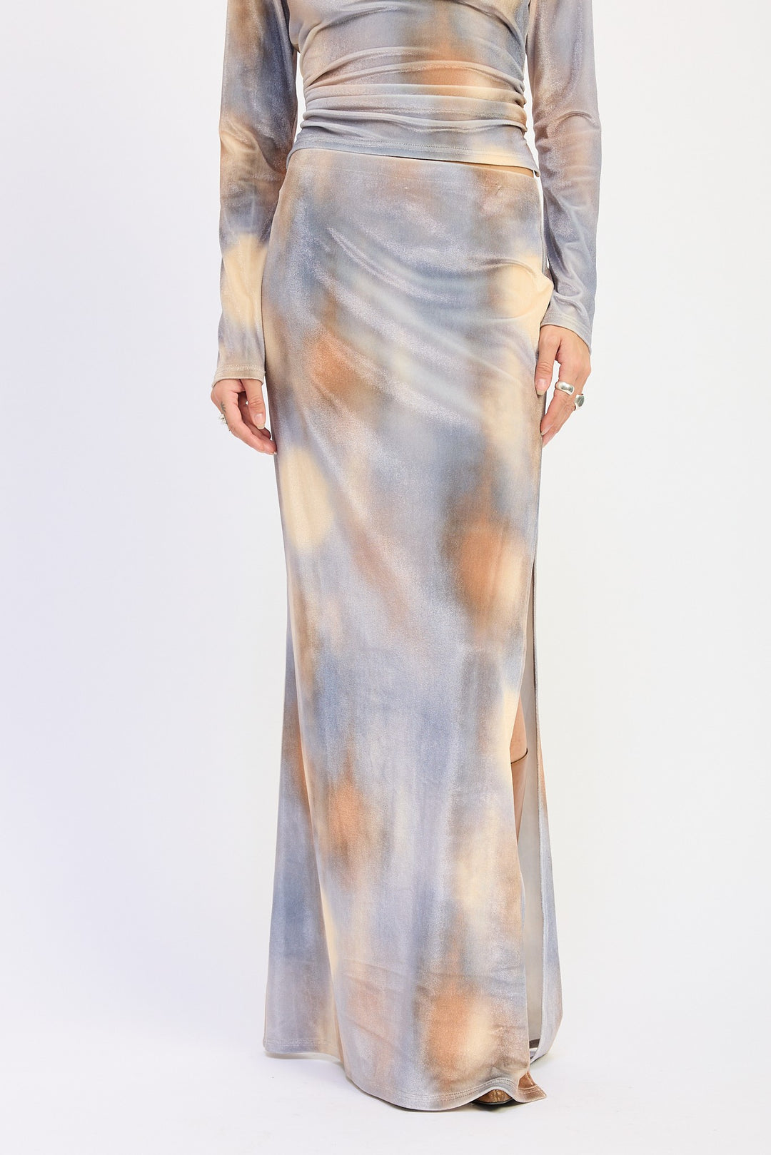 Low Rise Velvet Maxi Skirt With Slit