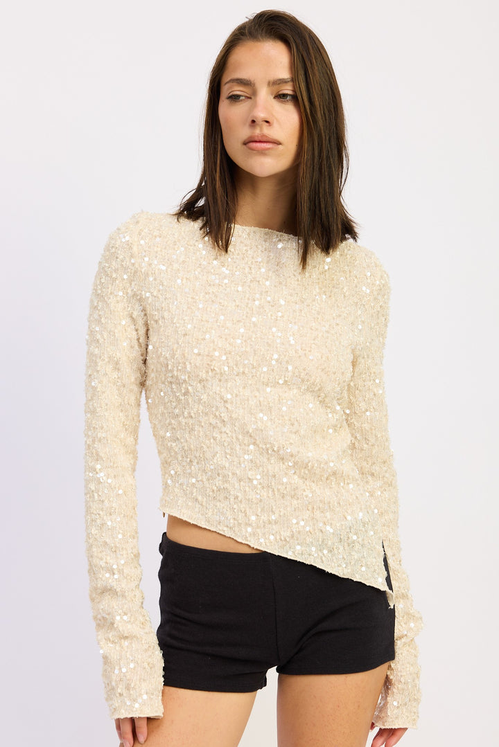 Ivory Asymmetrical Sequin Top