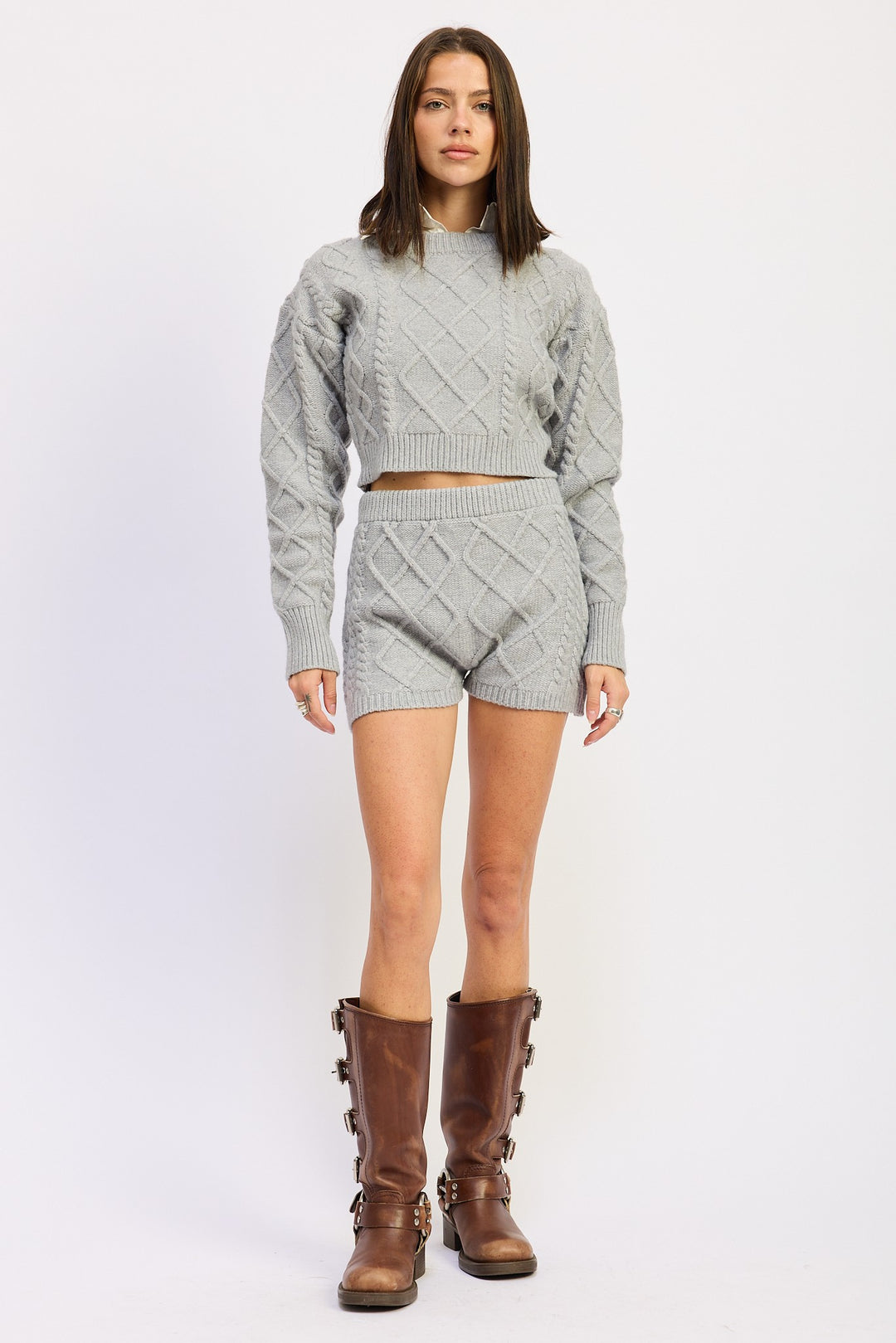 Grey Cable Knit Shorts