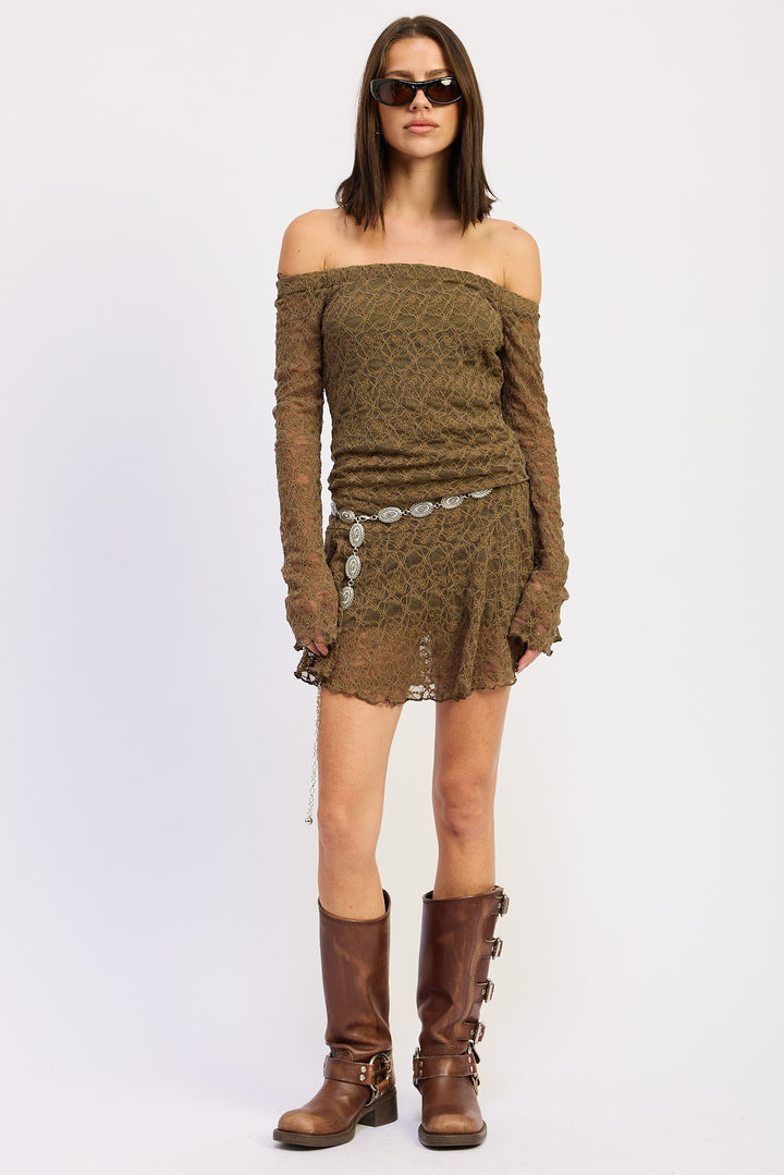 Off Shoulder Lace Mini Dress