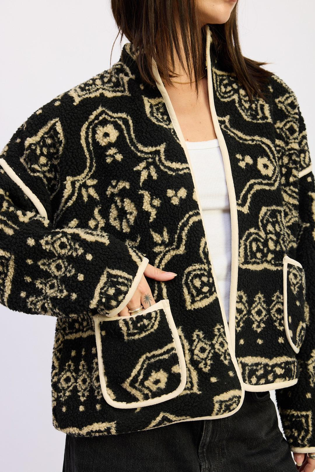 Black Taupe Paisley Sherpa Jacket