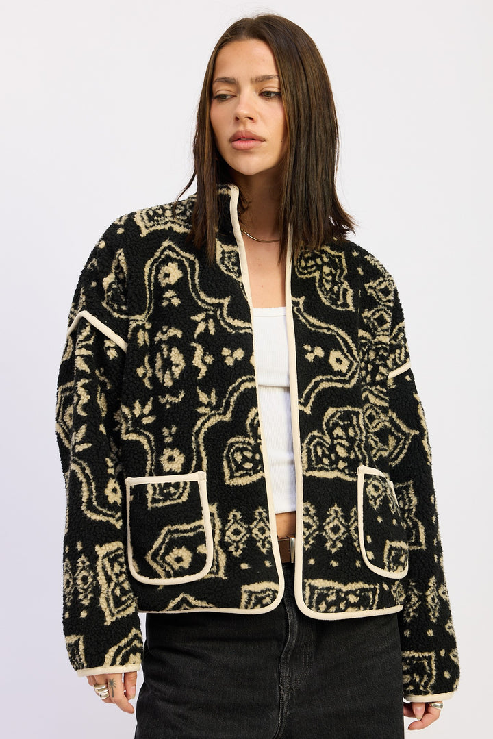 Black Taupe Paisley Sherpa Jacket