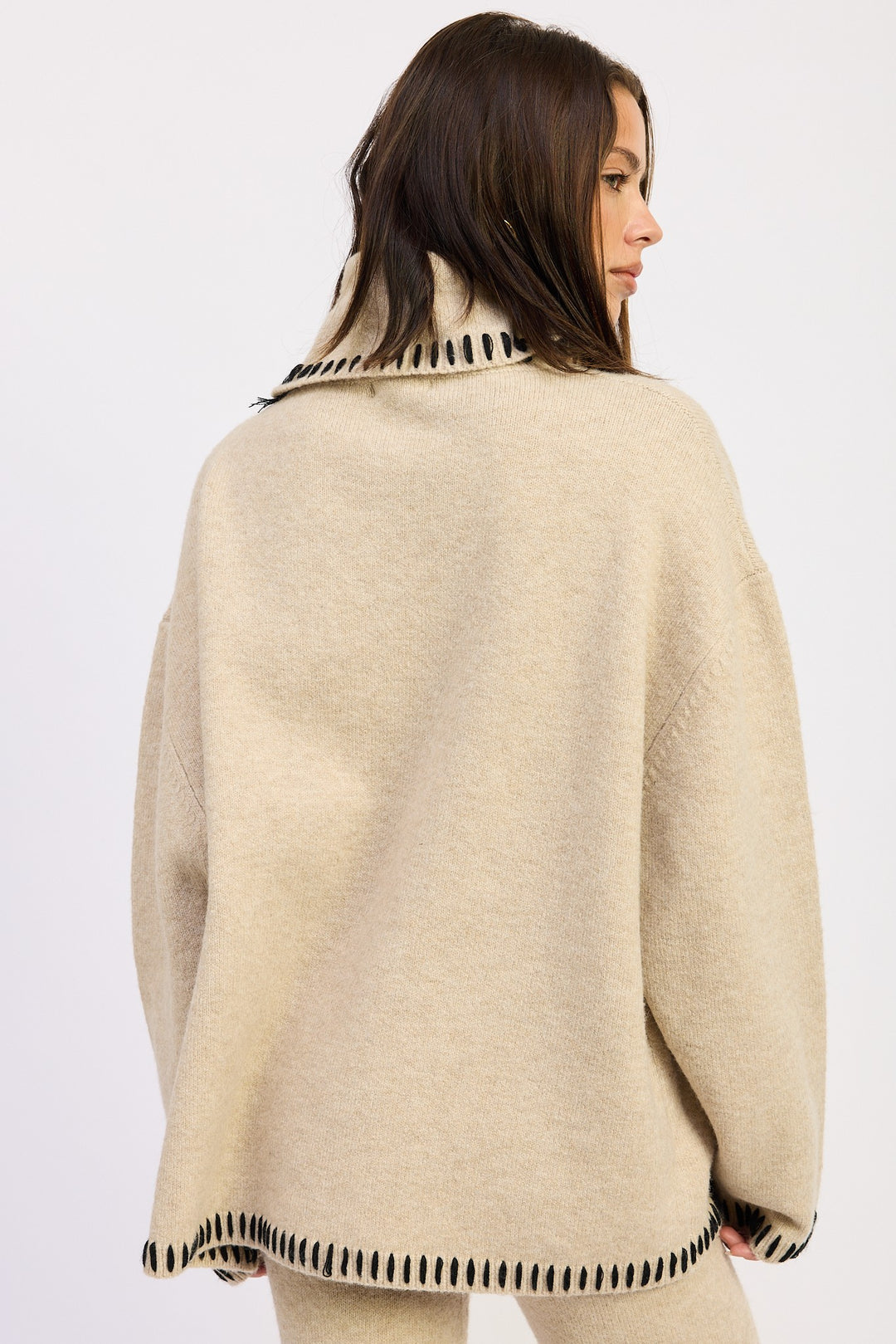 Oversized Turtle Neck Sweater With Stitching