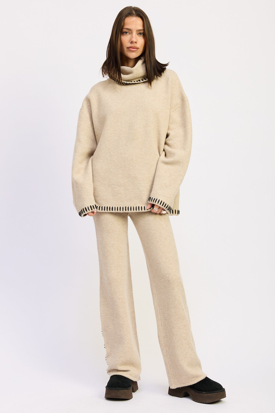 Oversized Turtle Neck Sweater With Stitching