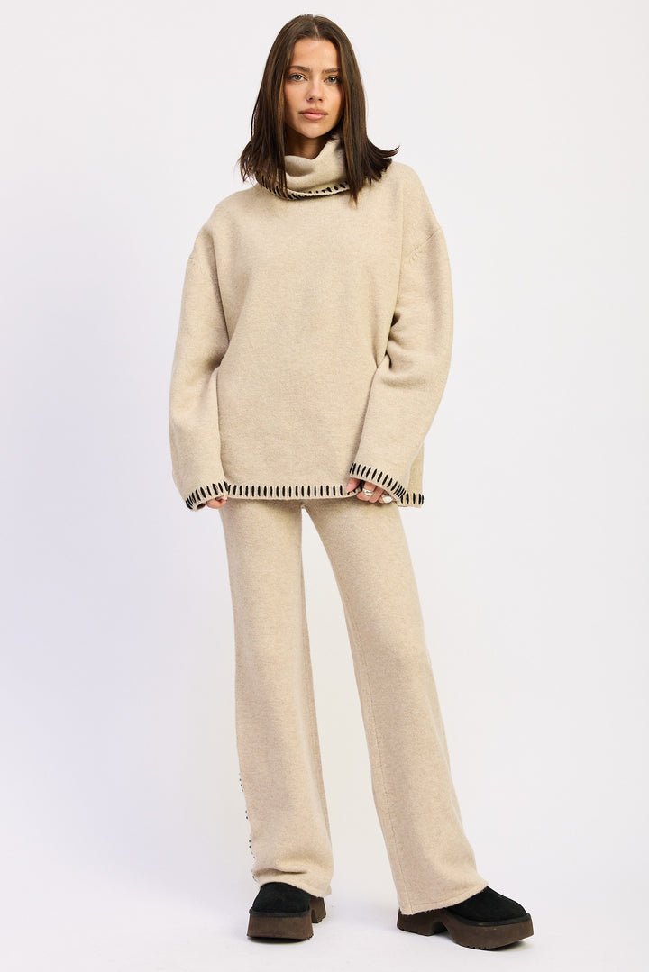 Oversized Turtle Neck Sweater With Stitching