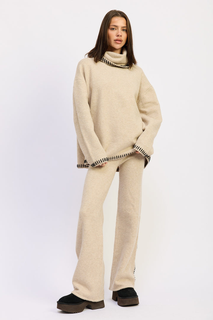 Oversized Turtle Neck Sweater With Stitching