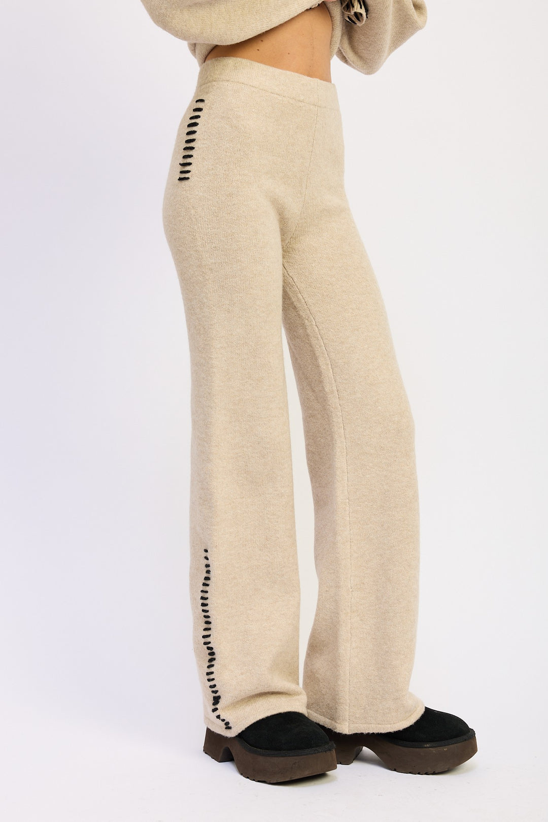 Wide Leg Pants With Blanket Stitching