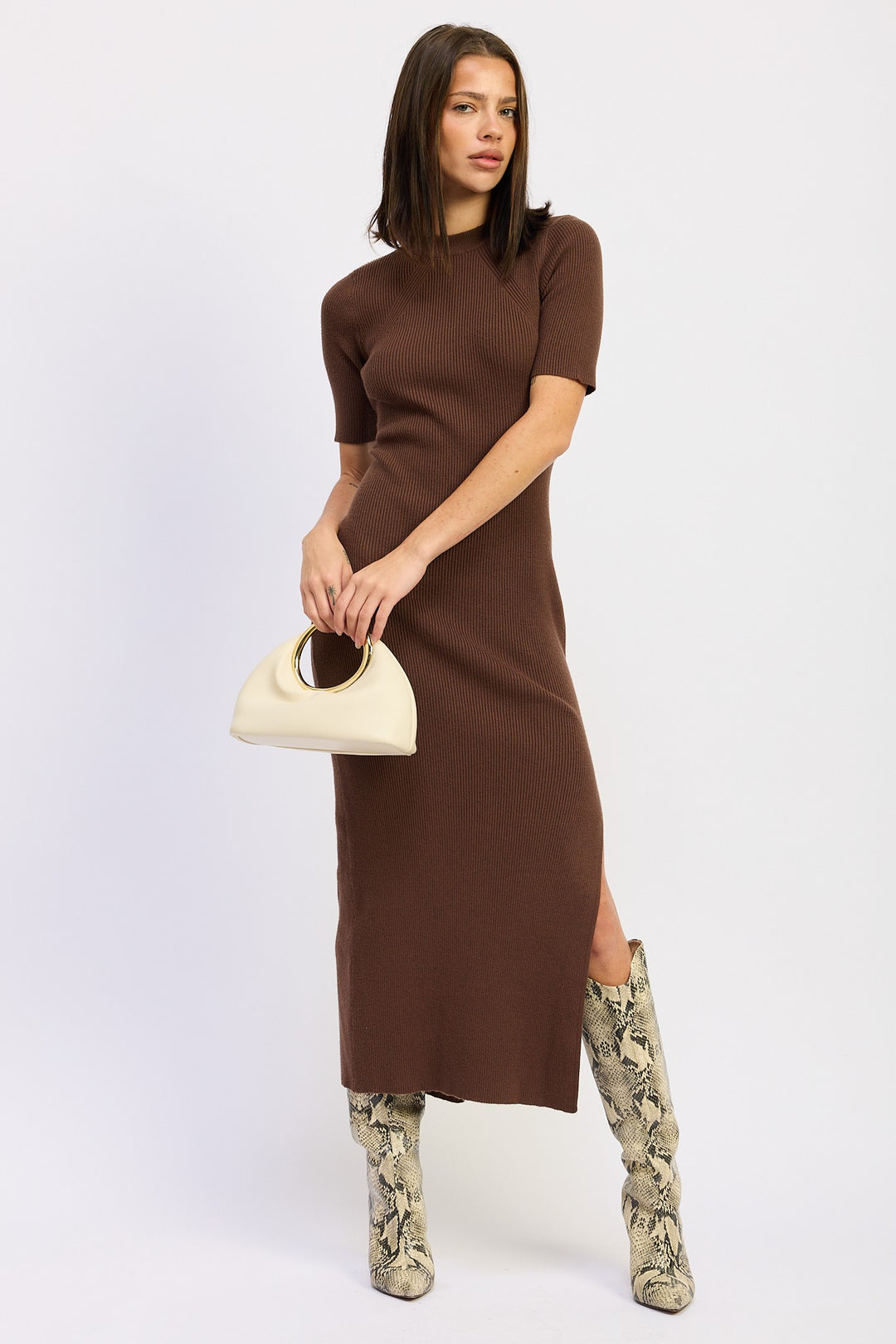 Ribbed Sweater Midi Dress With Slit