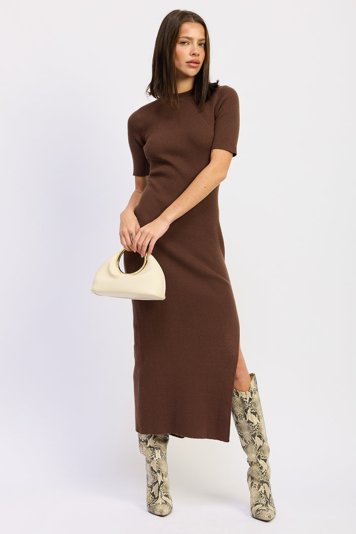 Ribbed Sweater Midi Dress With Slit