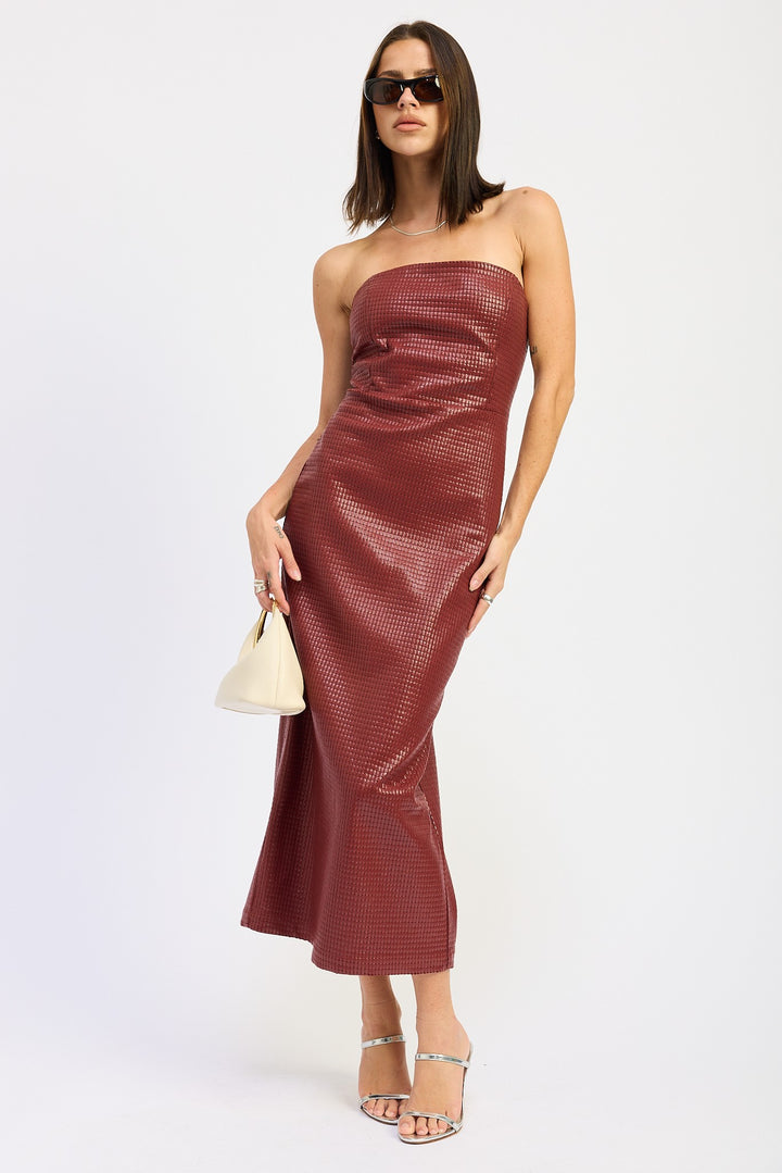 Burgundy Chintz Textured Tube Midi Dress