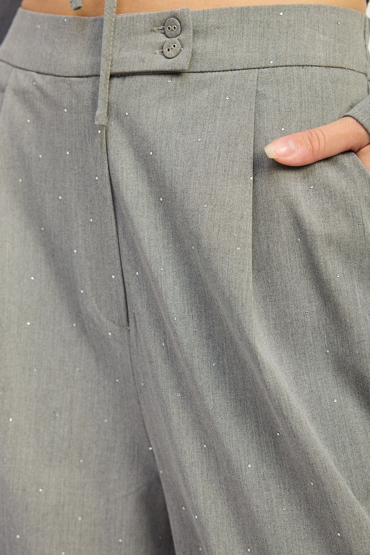 V Neck Cropped Blouse With Rinestones