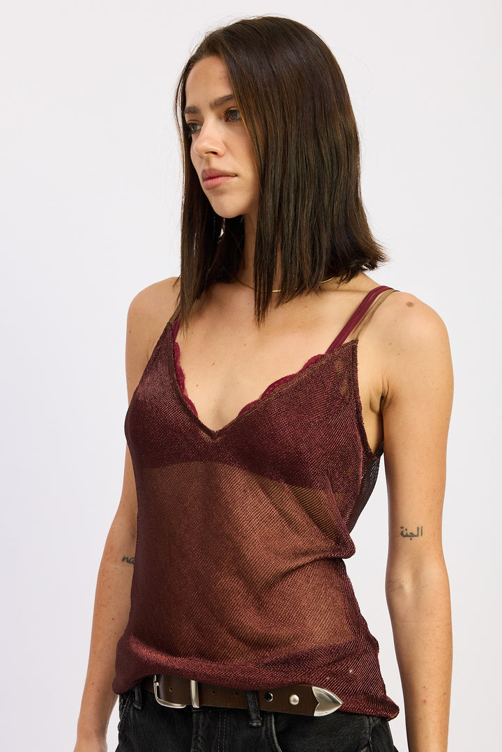 Metallic Chainmail Bias Cami Top