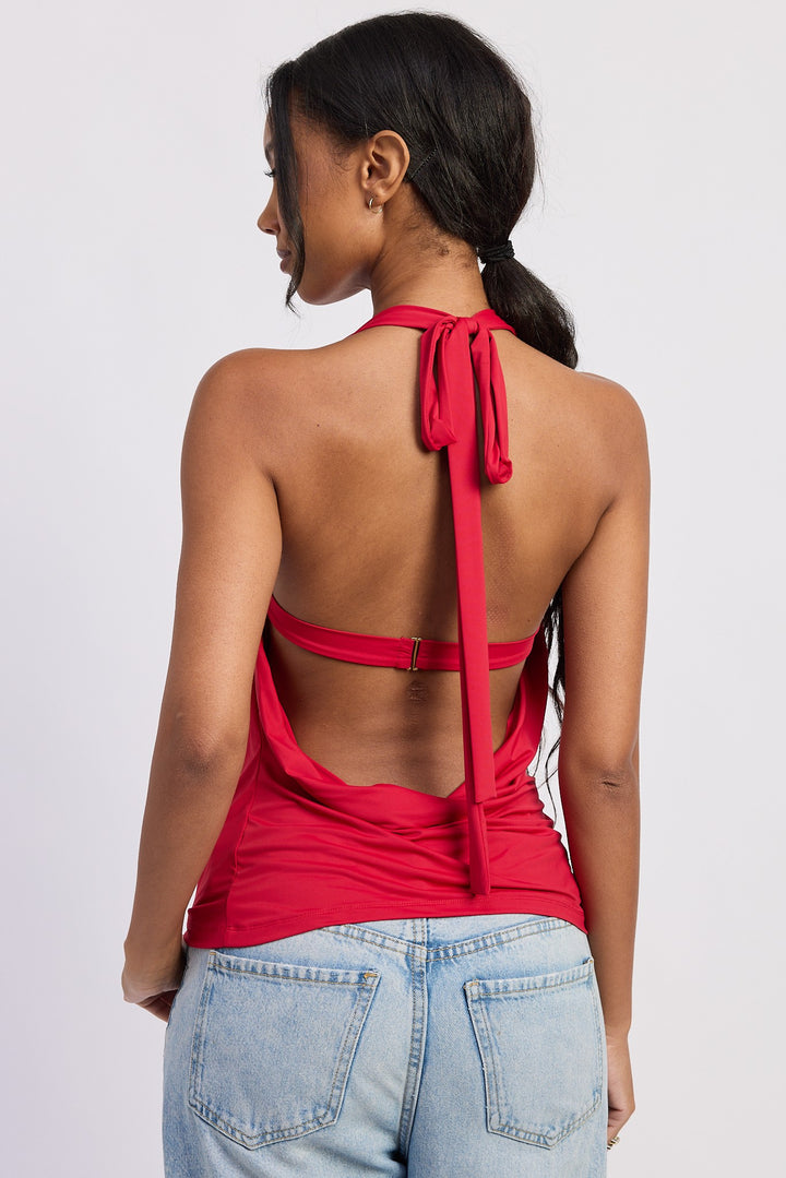 Red Drape Cowl Neck Bandean Top