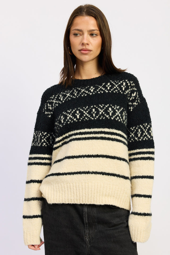 Black Cream Fair Sle Striped Oversize Sweater