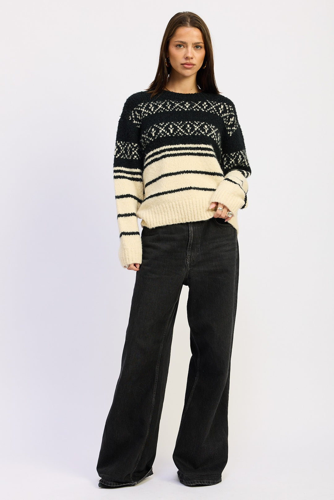 Black Cream Fair Sle Striped Oversize Sweater