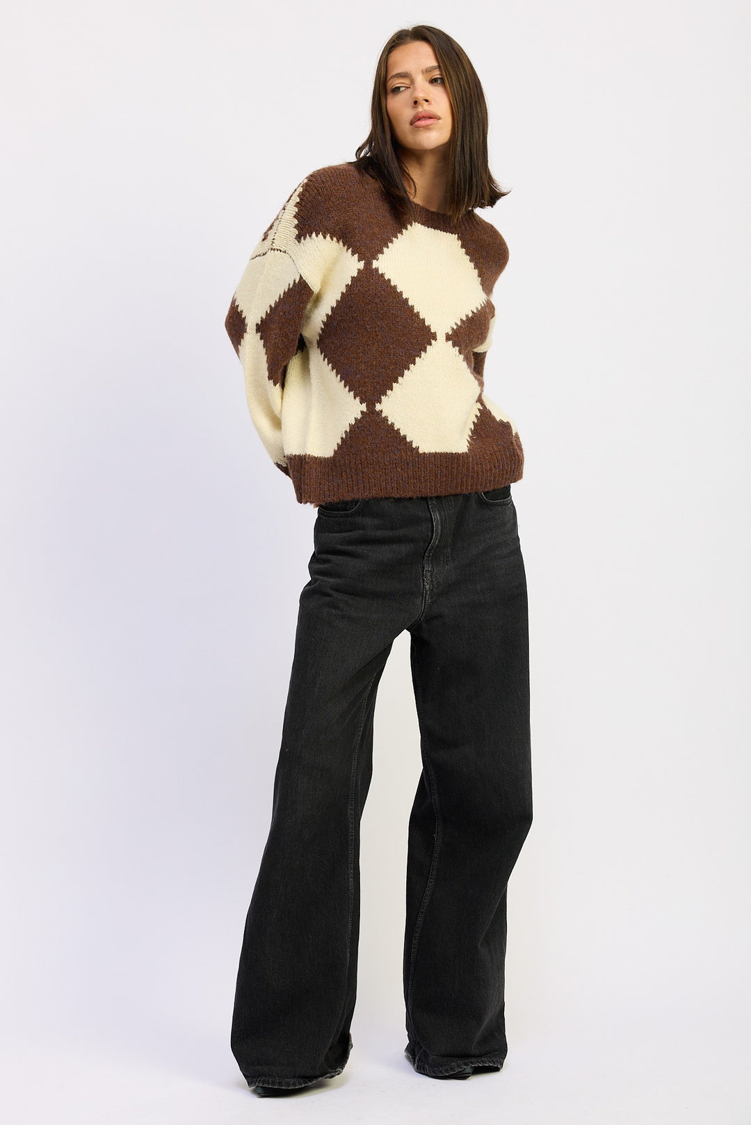 Two Tone Argyle Oversized Sweater