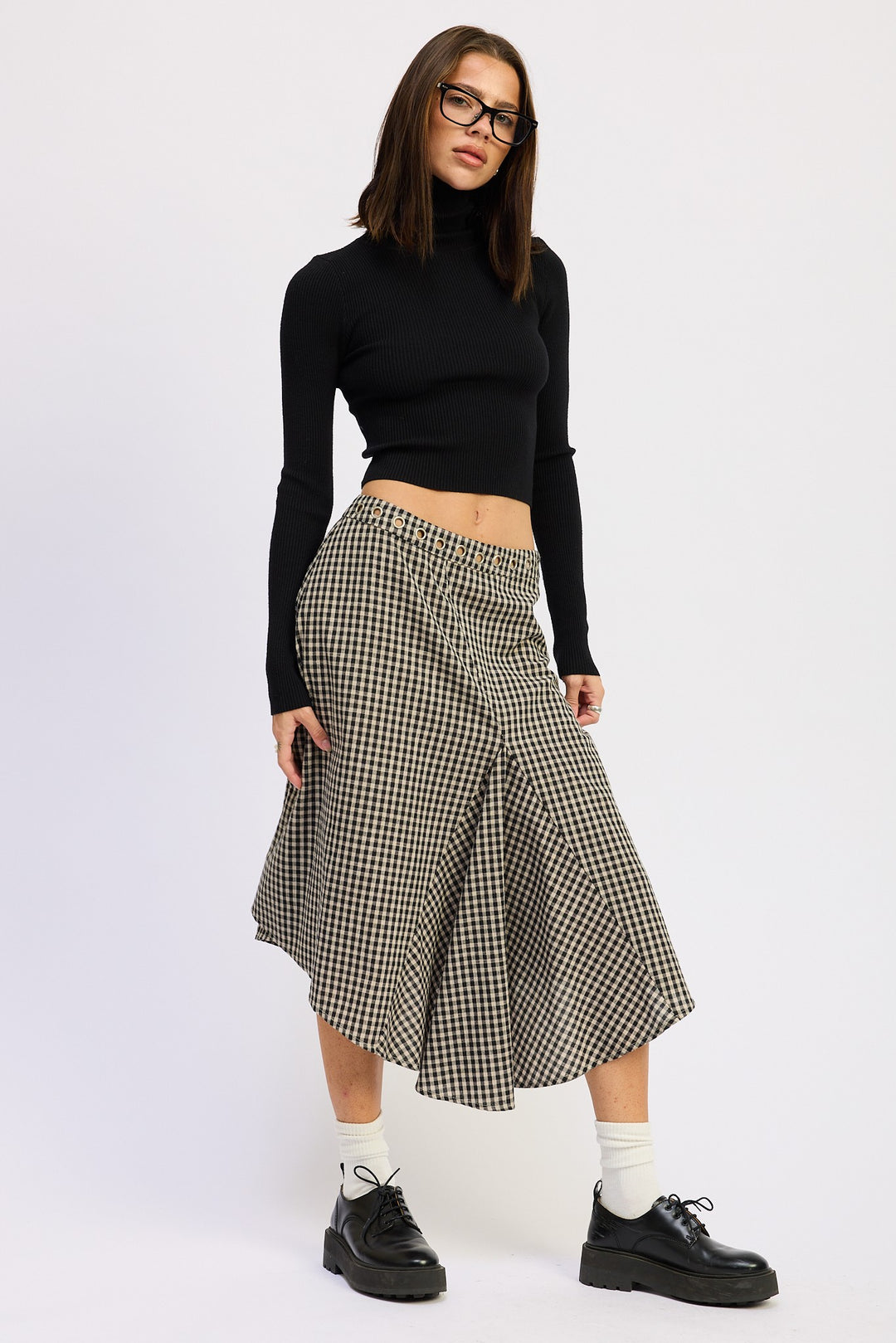 Gingham Grommet Asymmetrical Skirt