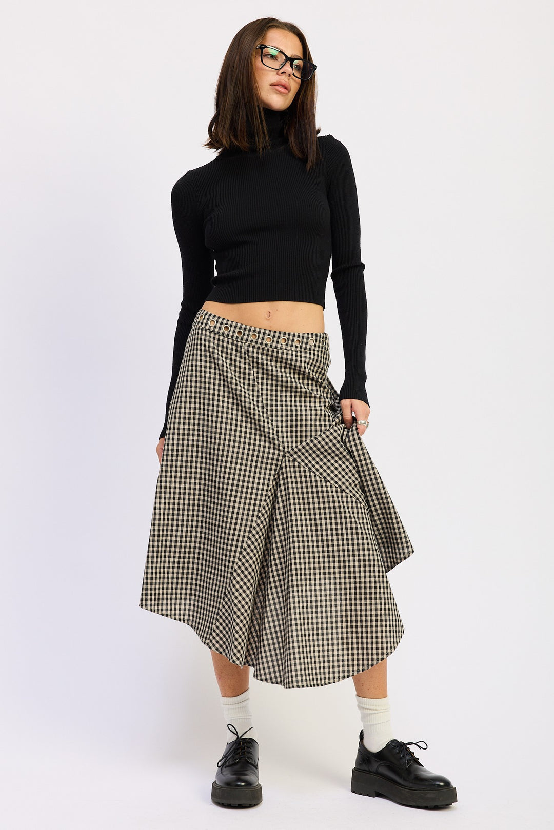 Gingham Grommet Asymmetrical Skirt