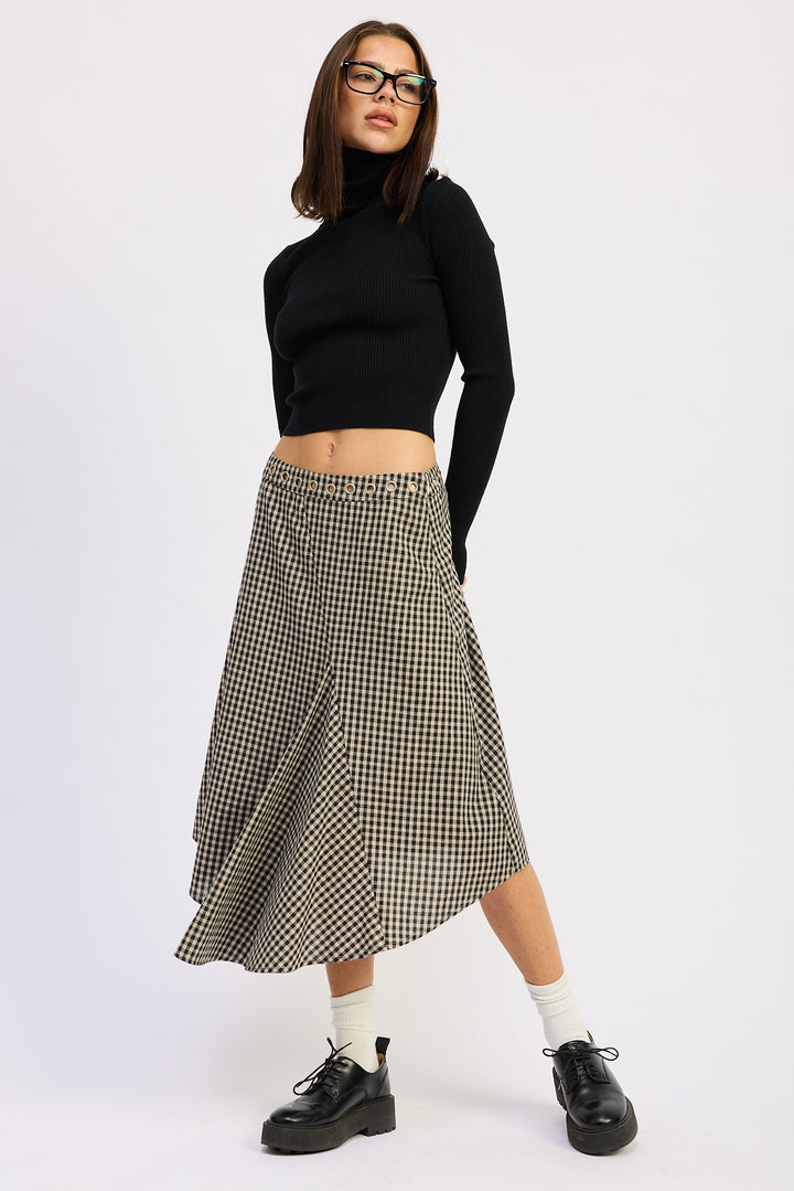 Gingham Grommet Asymmetrical Skirt