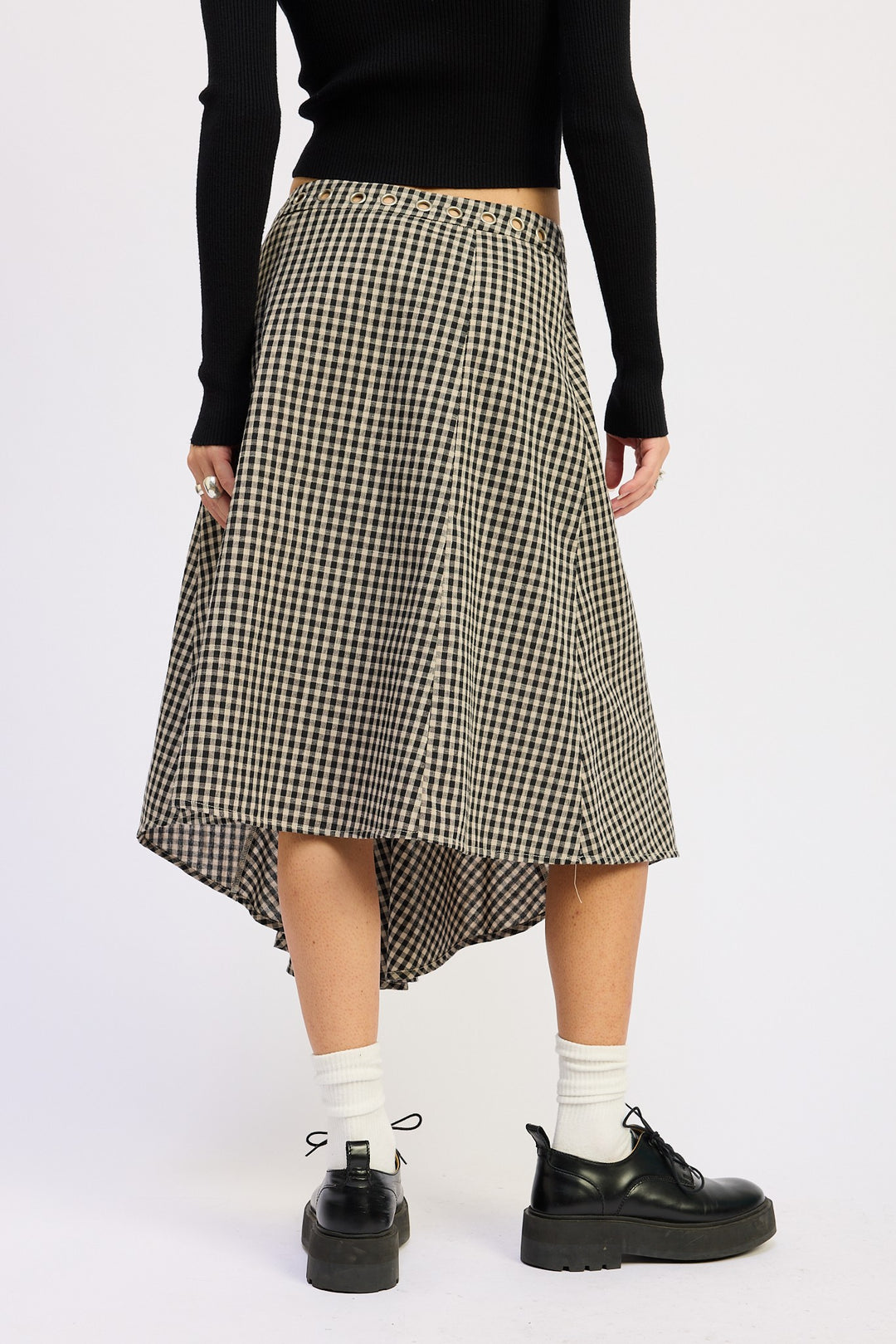 Gingham Grommet Asymmetrical Skirt