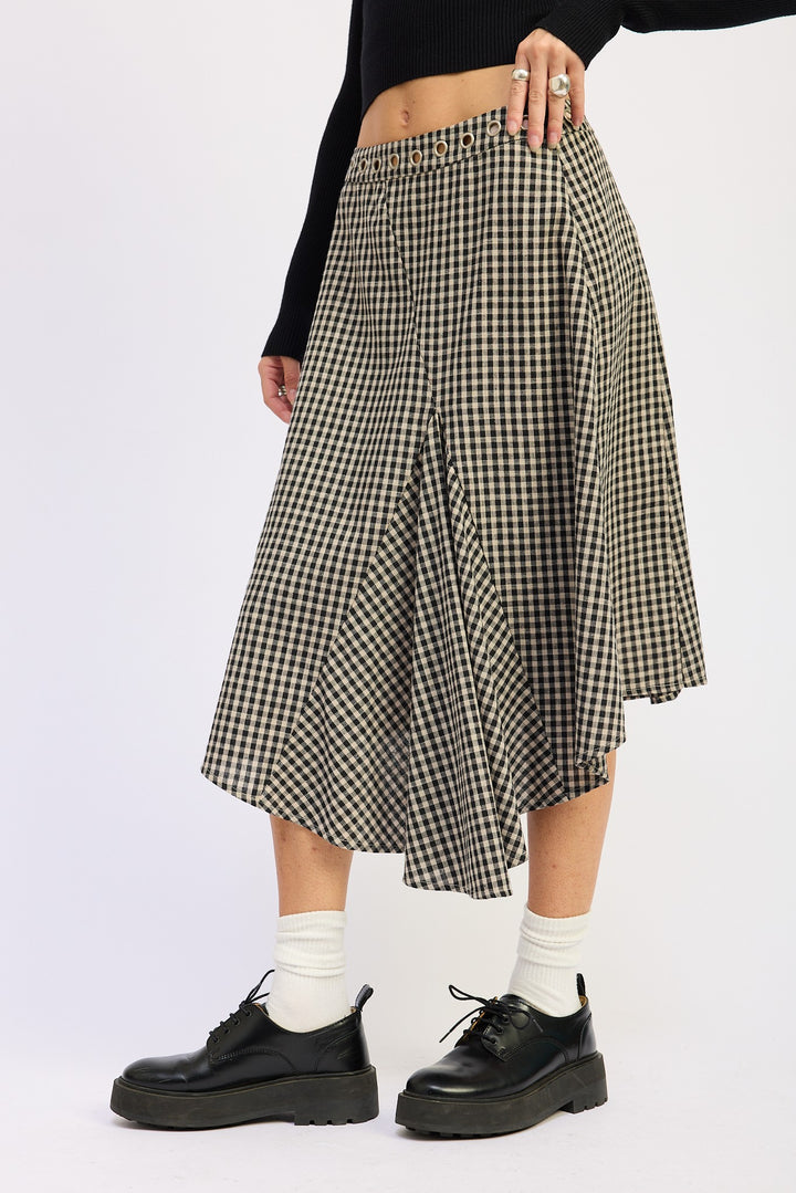 Gingham Grommet Asymmetrical Skirt