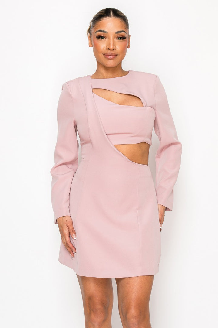 Camel Elegant Cut Out In Long Sleeve Mini Dress 3