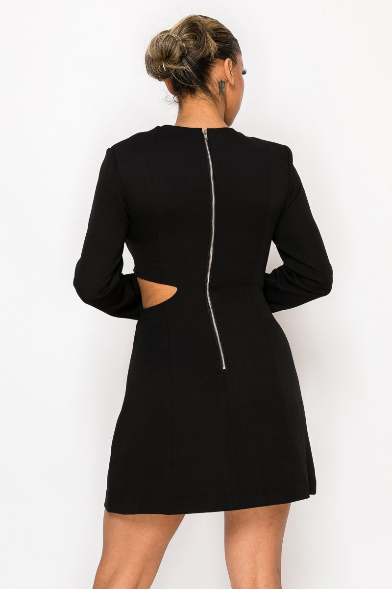 Black Elegant Cut Out In Long Sleeve Mini Dress 3