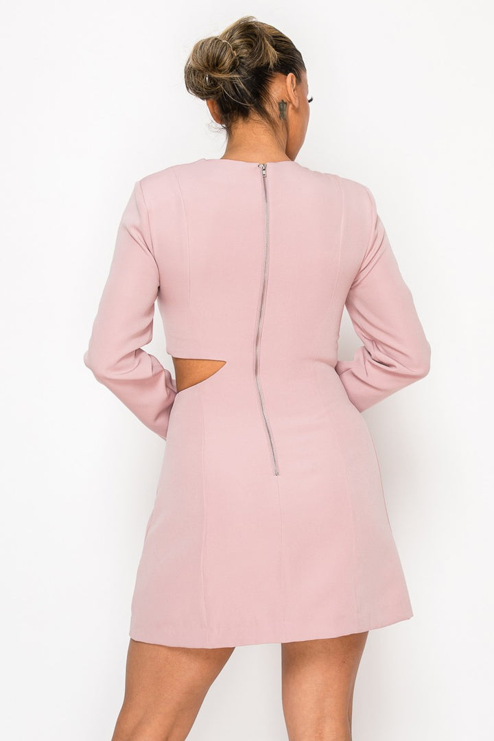 Ivory Elegant Cut Out In Long Sleeve Mini Dress 3