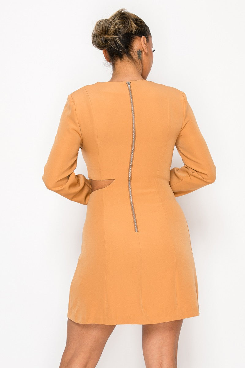 Black Elegant Cut Out In Long Sleeve Mini Dress 2