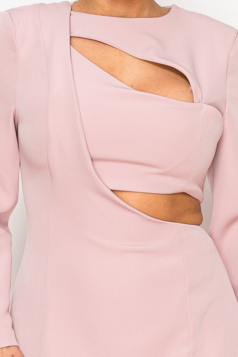 Ivory Elegant Cut Out In Long Sleeve Mini Dress 2