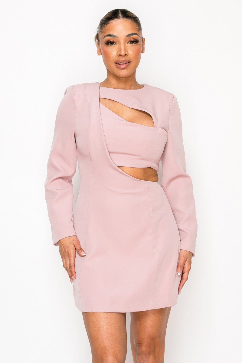 Black Elegant Cut Out In Long Sleeve Mini Dress