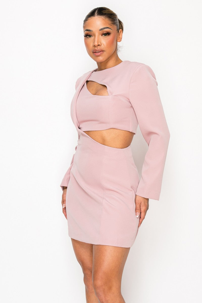 Black Elegant Cut Out In Long Sleeve Mini Dress